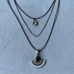 Triple Layered Necklace ~ Drop Pendant Fan Pendant